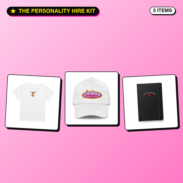 Personality Hire Kit — baby tee, hat, notebook bundle