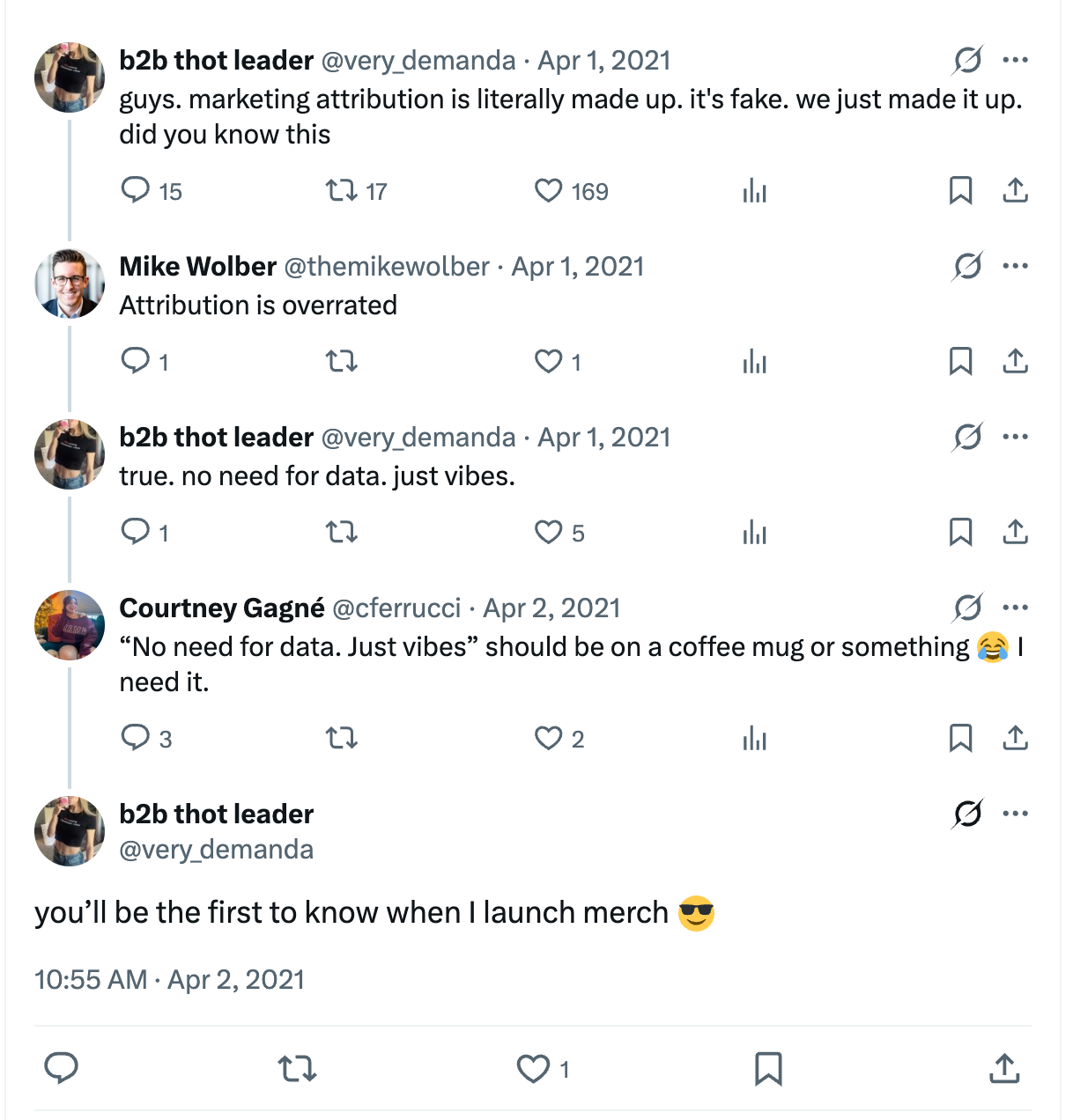 Reply thread: no need for data just vibes should be on a coffee mug